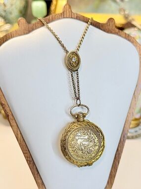 Vintage 1950’s Max Factor 'Precious Time' Solid Perfume Locket Necklace